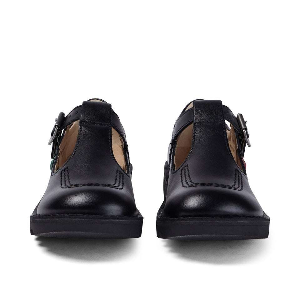 Junior Girls Kick T Bar Leather Black
