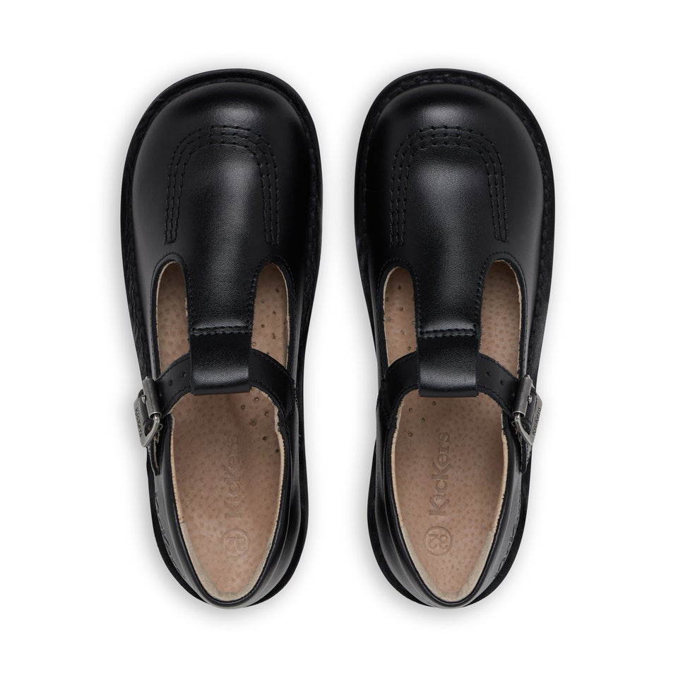 Junior Girls Kick T Bar Leather Black