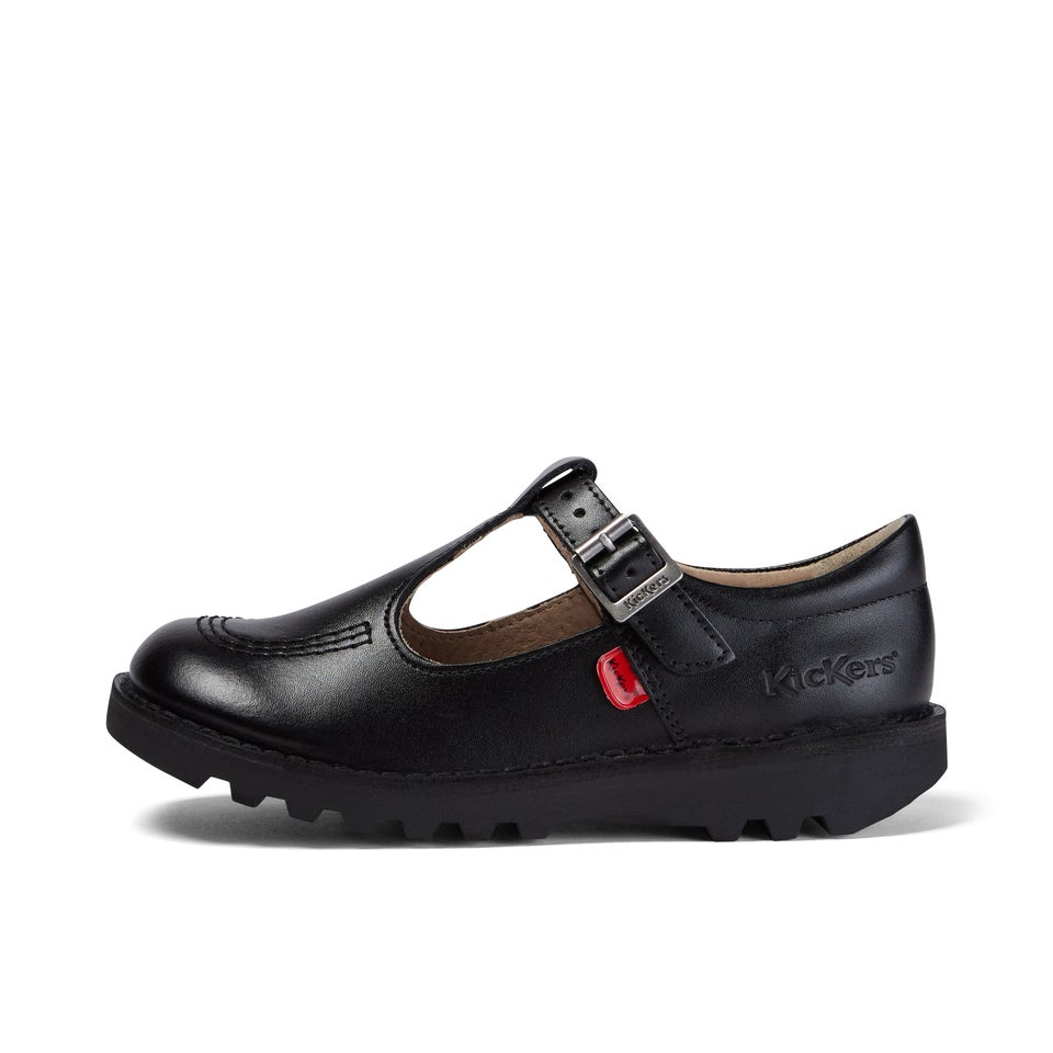 Junior Girls Kick T Bar Leather Black