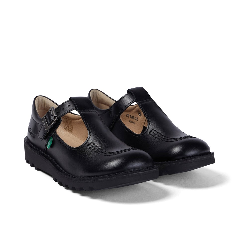 Junior Girls Kick T Bar Leather Black
