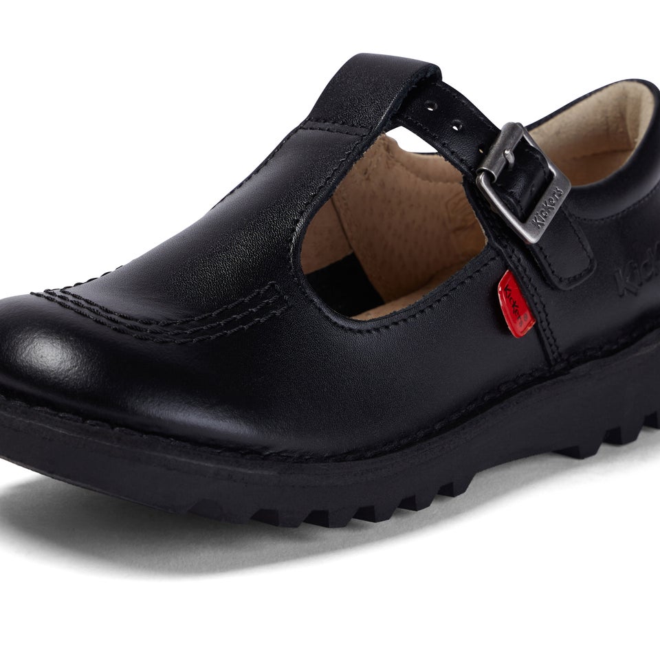 Junior Girls Kick T Bar Leather Black