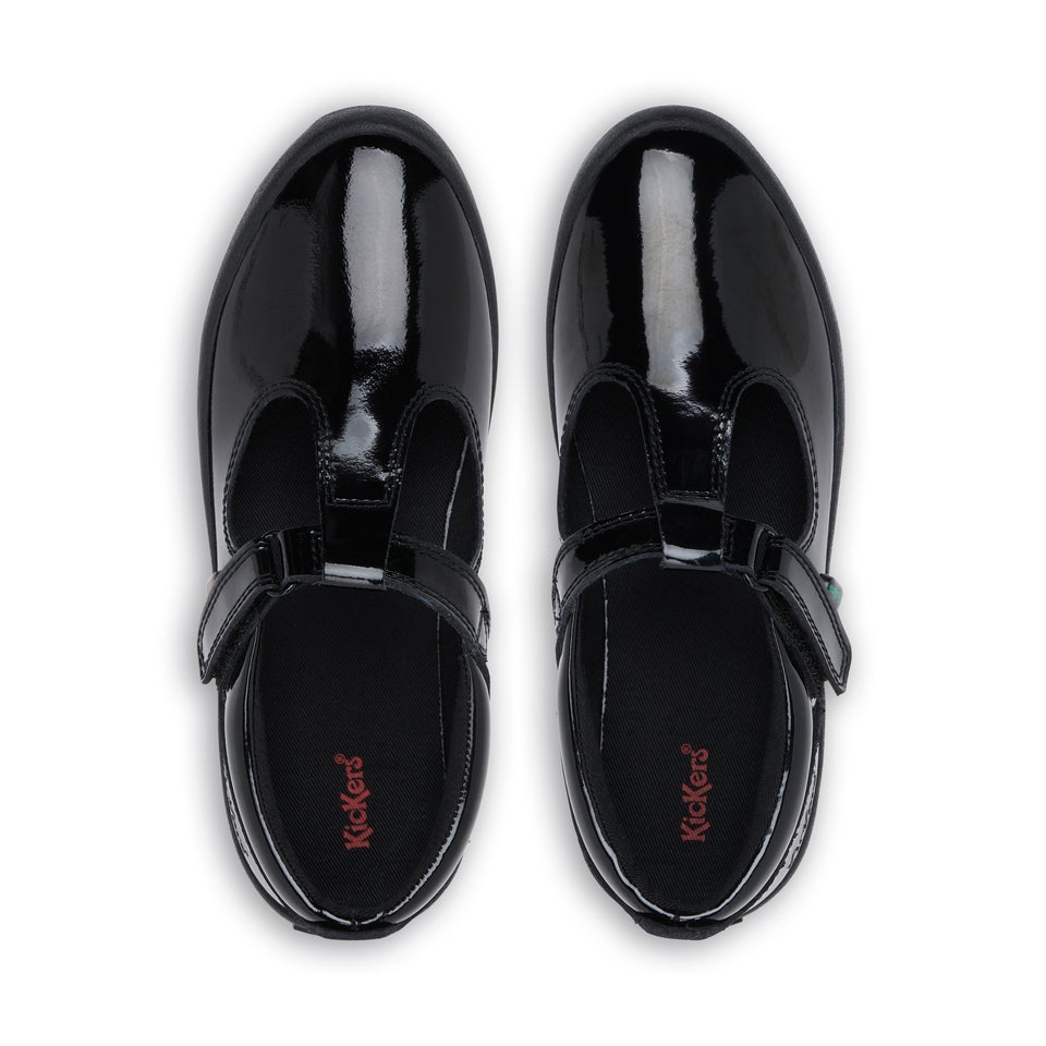 Junior Girls Kariko T Bar Patent Leather Black