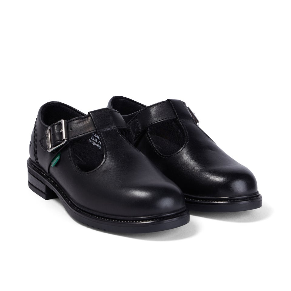 Junior Girls Lach T-Bar Leather Black