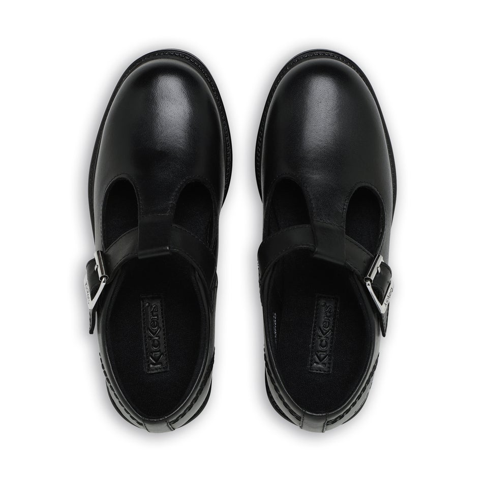 Junior Girls Lach T-Bar Leather Black