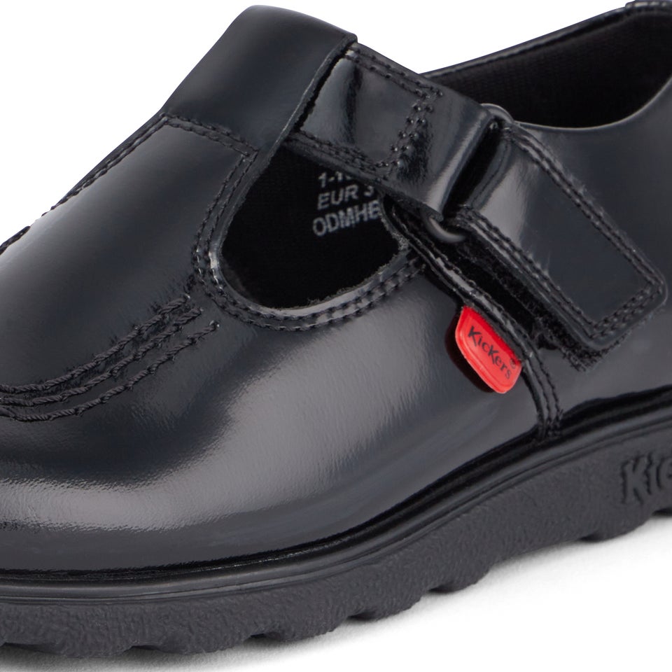 Junior Girls Fragma T-Bar Patent Leather Black