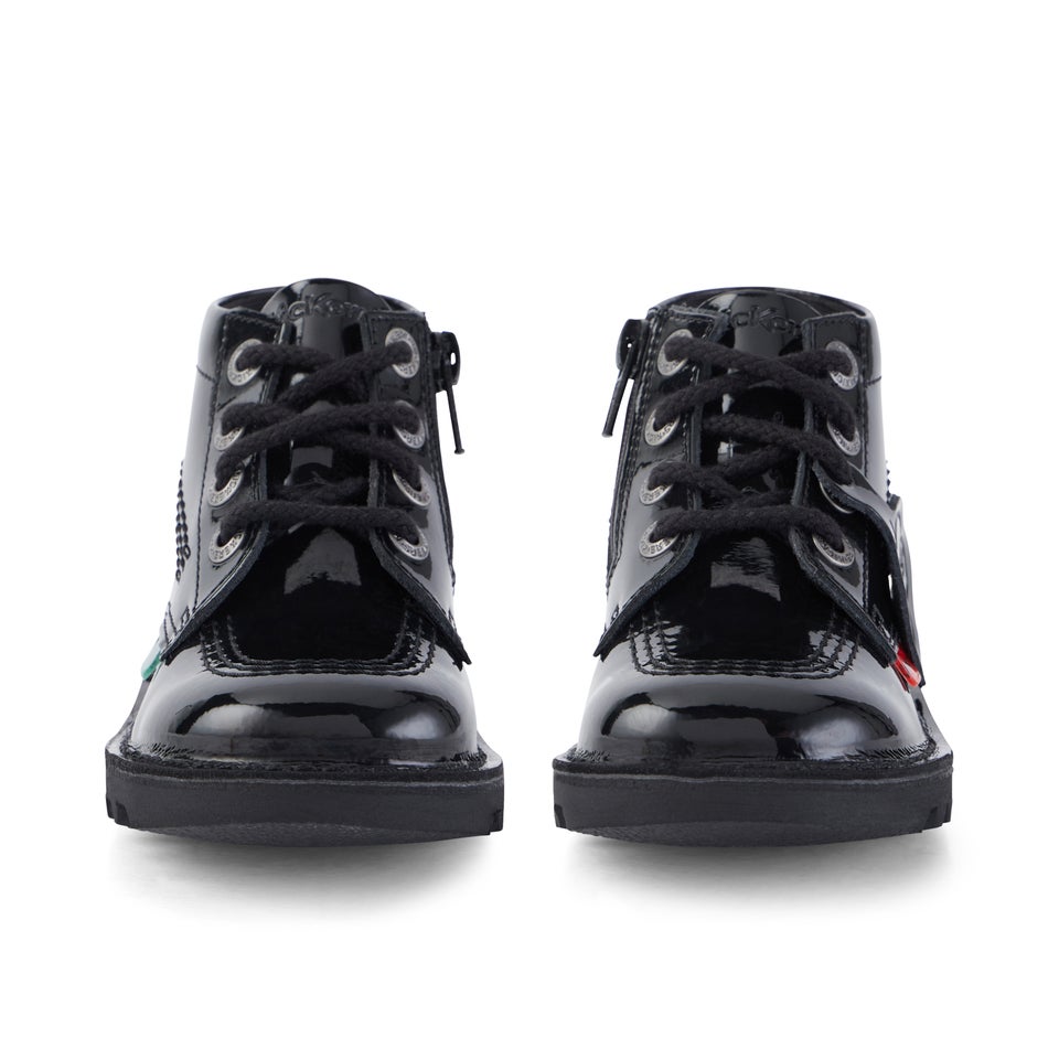 Infant Unisex Kick Hi Zip Patent Leather Black