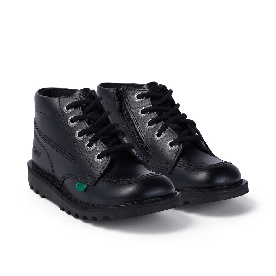 Junior Unisex Kick Hi Zip Leather Black