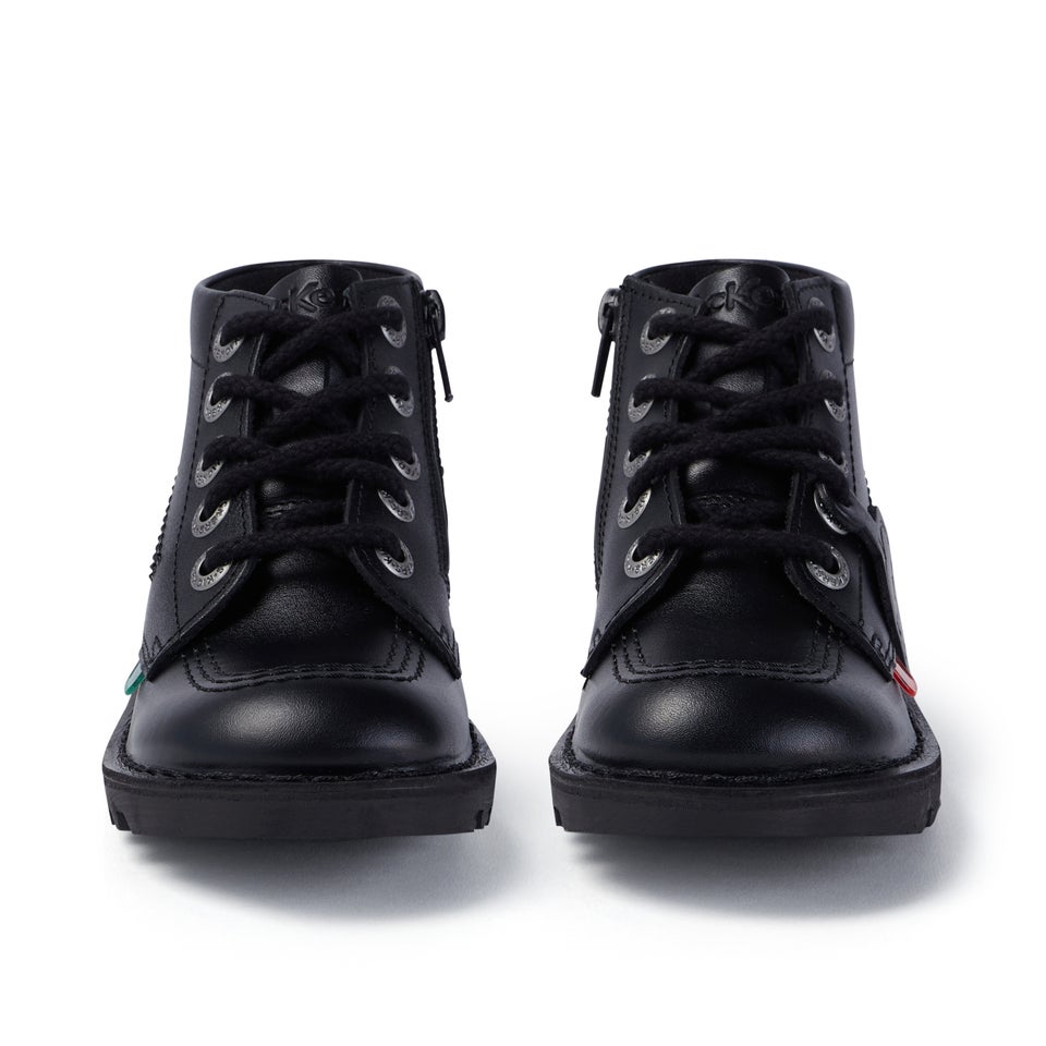 Junior Unisex Kick Hi Zip Leather Black