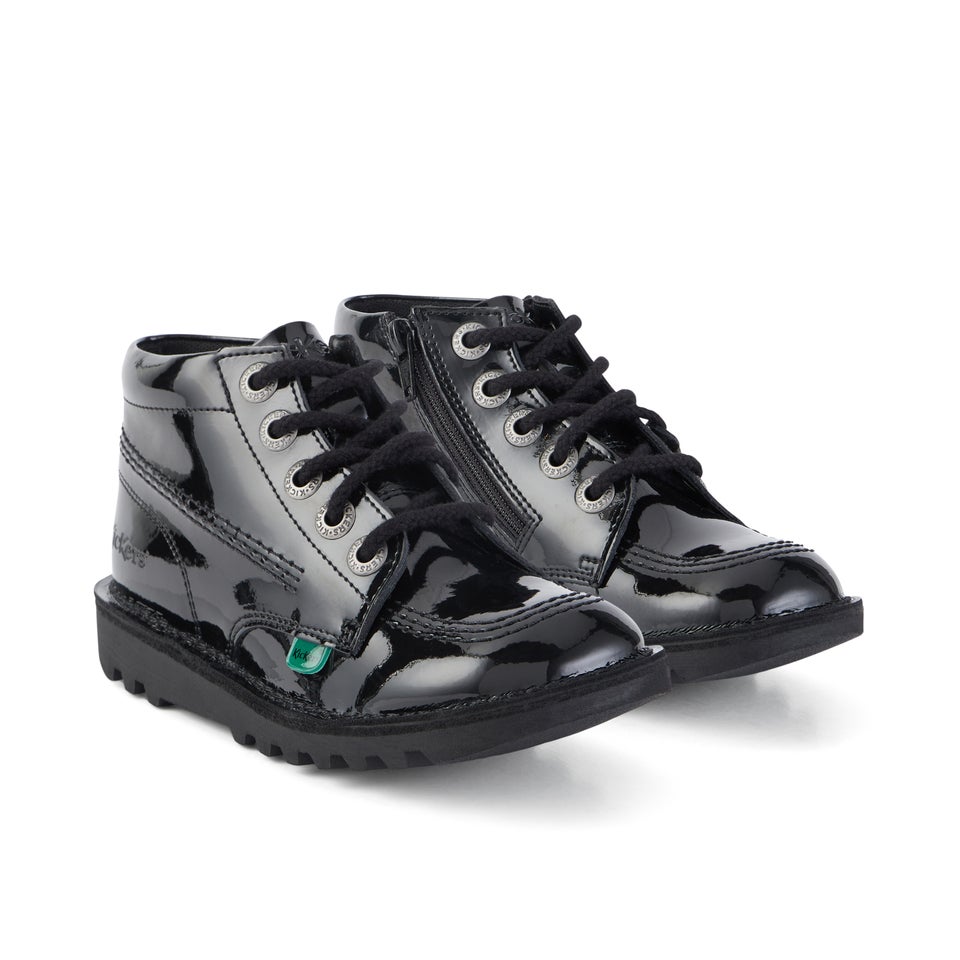 Junior Unisex Kick Hi Zip Patent Leather Black