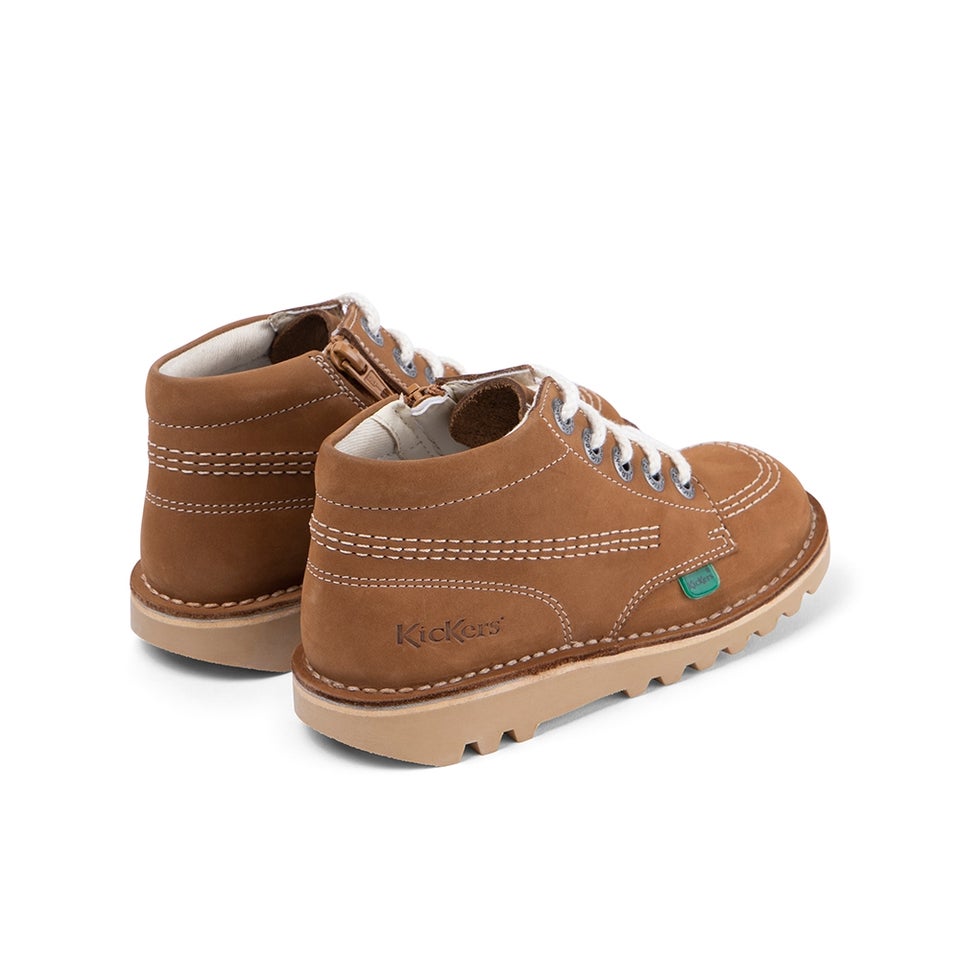 Junior Unisex Kick Hi zip Leather Tan