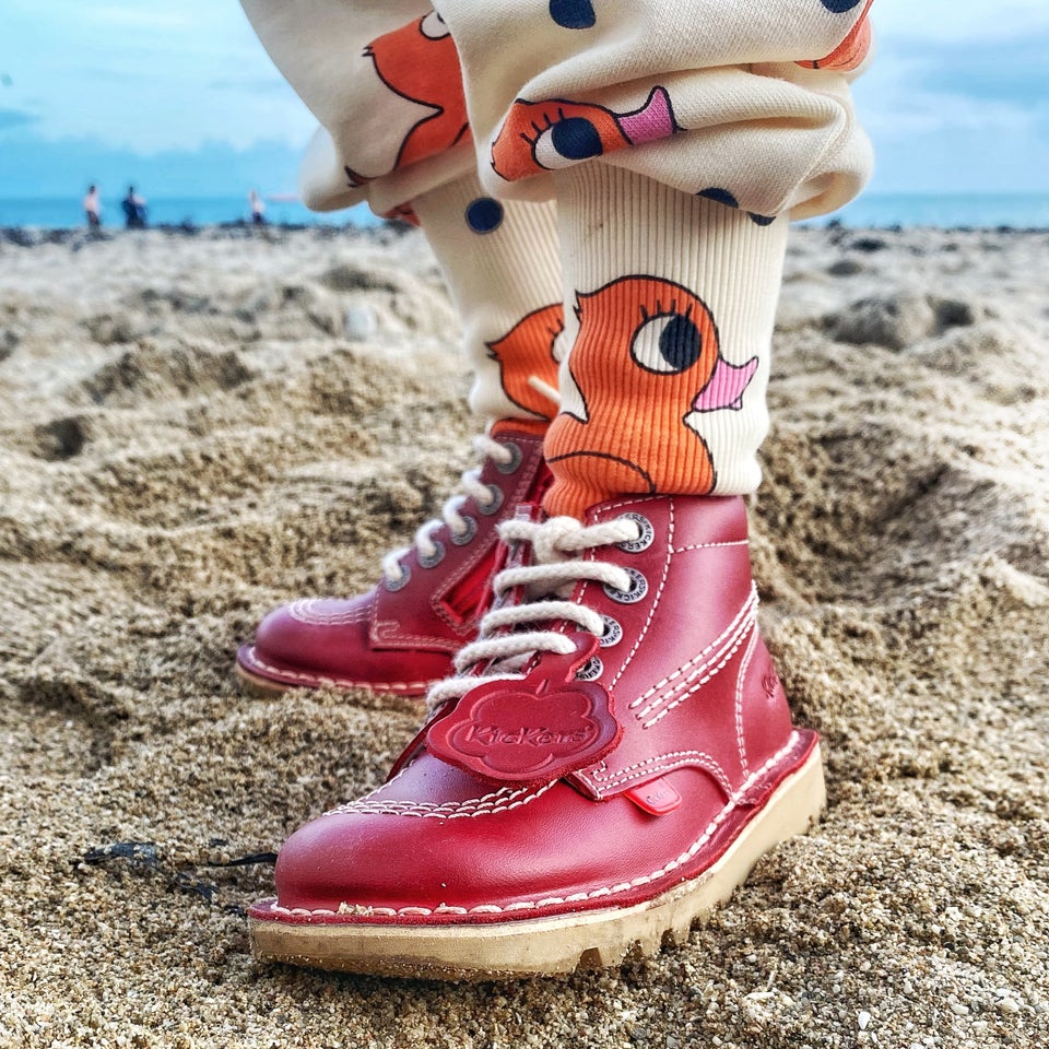 Junior Unisex Kick Hi Zip Leather Red