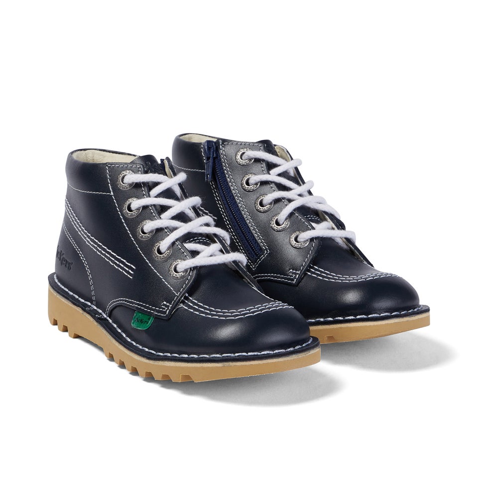 Junior Unisex Kick Hi Zip Leather Navy