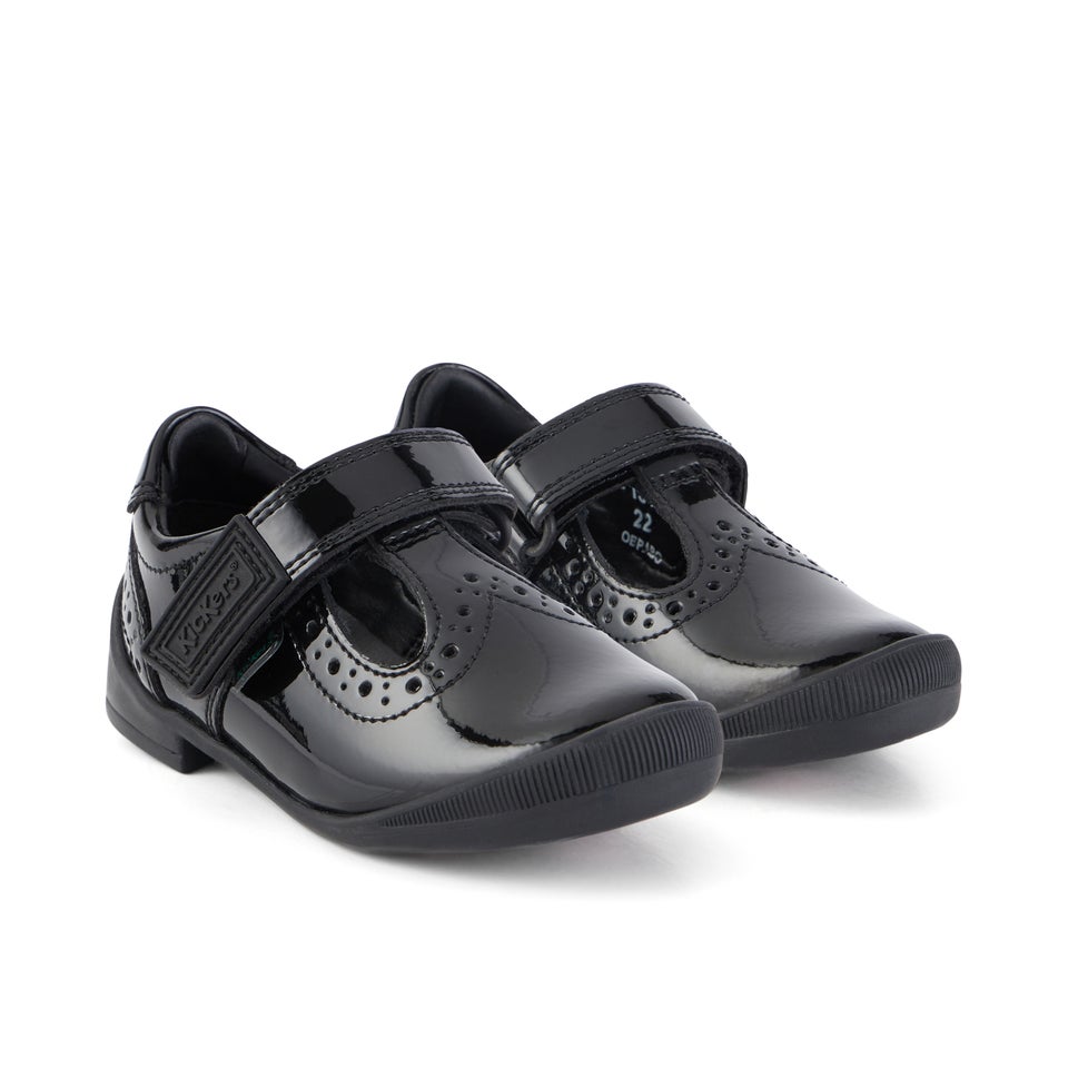 Infant Girls Bridie Brogue T-Vel Patent Leather Black