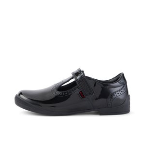 Junior Girls Bridie Brogue T-Vel Patent Leather Black - 12.5