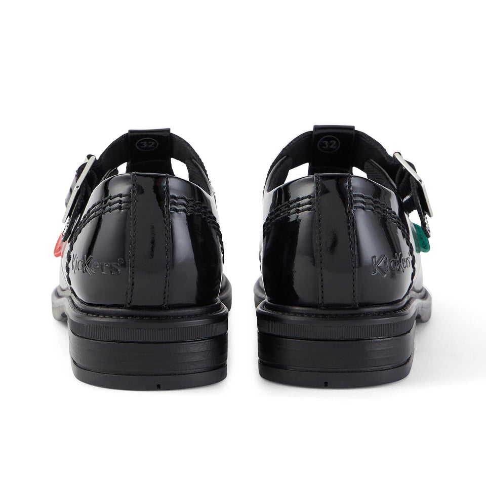 Junior Girls Lach T-Bar Patent Leather Black