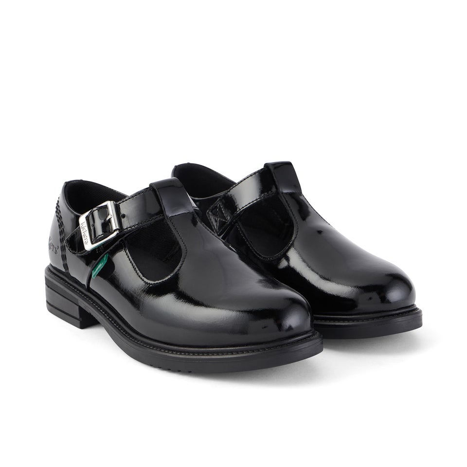Junior Girls Lach T-Bar Patent Leather Black