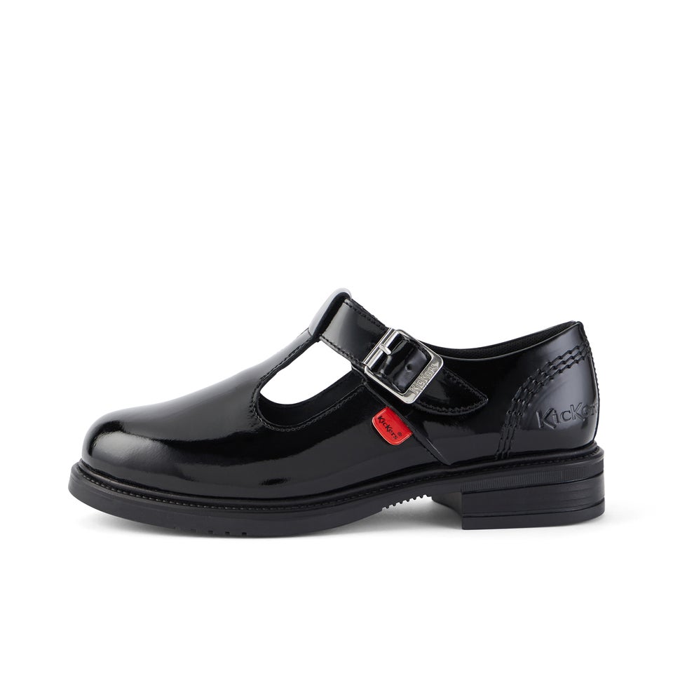 Junior Girls Lach T-Bar Patent Leather Black