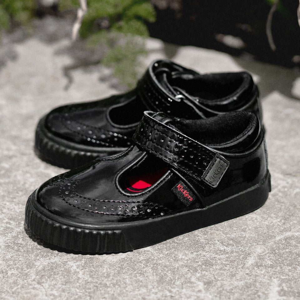 Infant Girls Tovni Brogue T-Bar Patent Leather Black