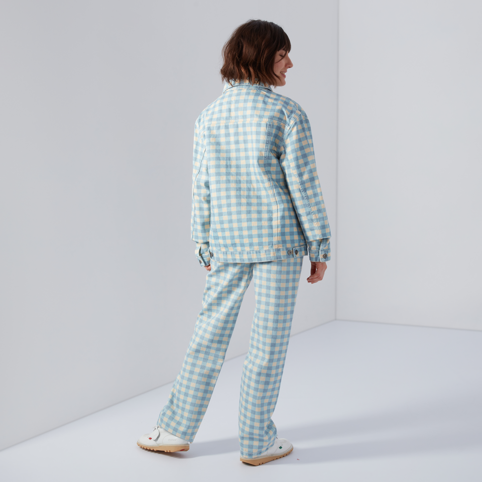 Women's Gingham Demin Jacket Blue