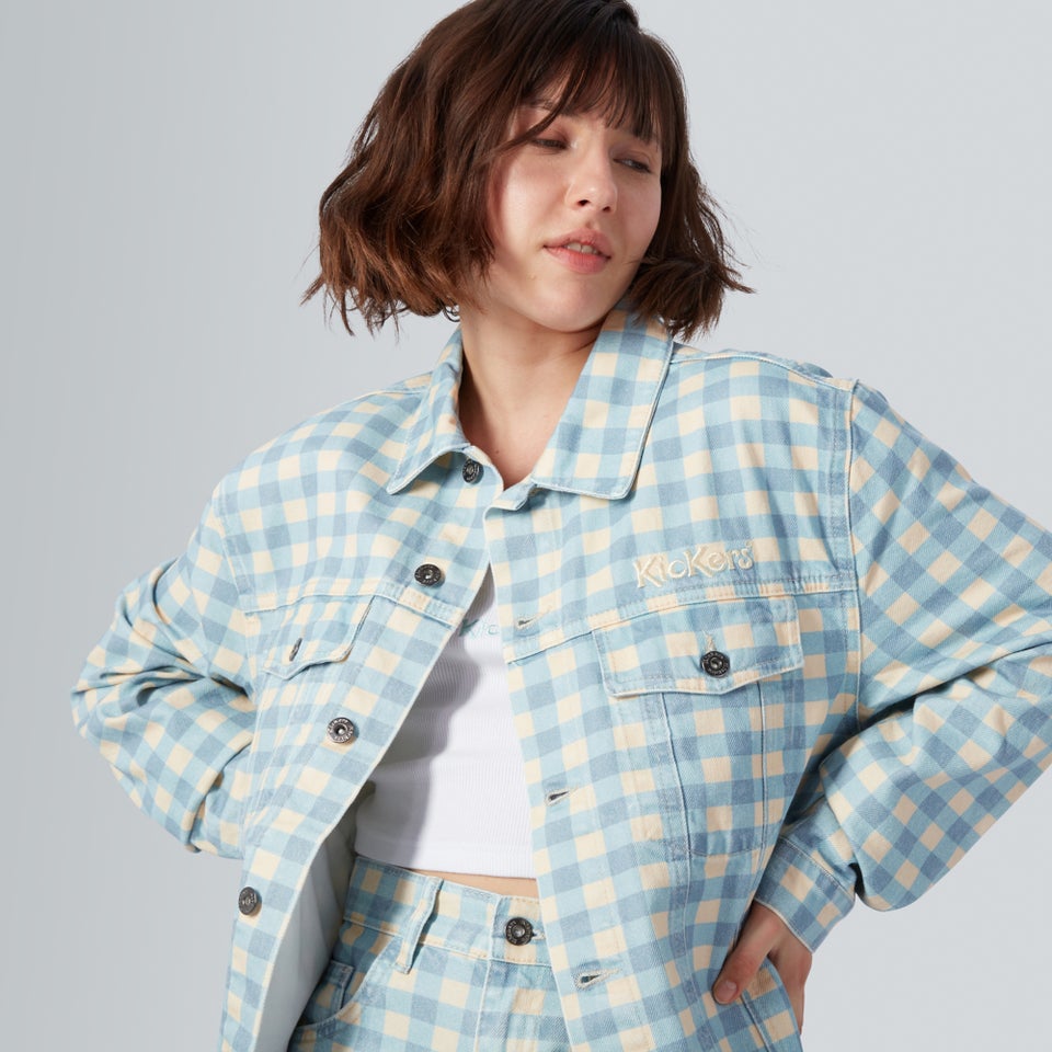Women's Gingham Demin Jacket Blue