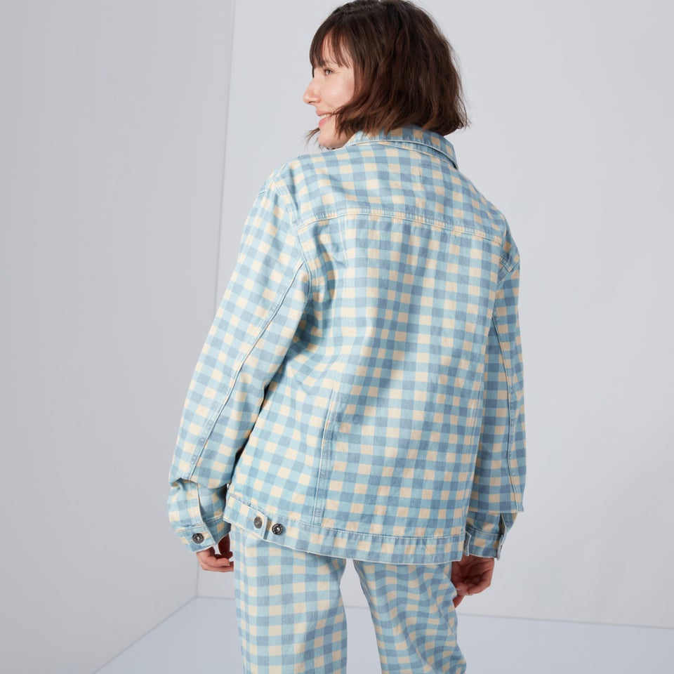 Women's Gingham Demin Jacket Blue