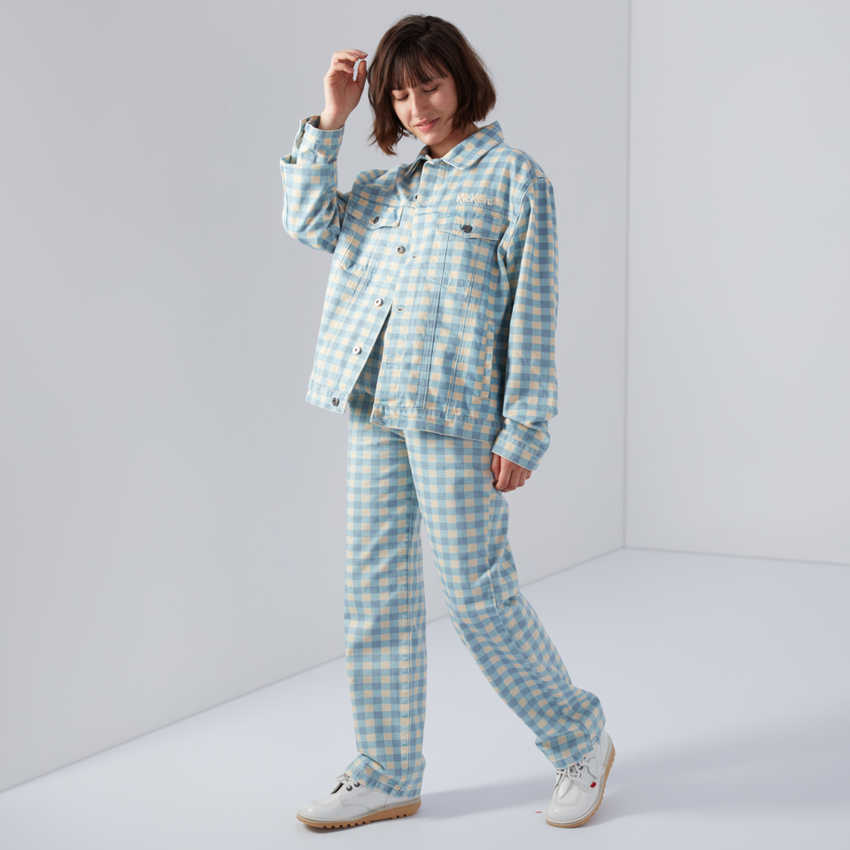 Women's Gingham Demin Jacket Blue