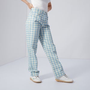 Women's Gingham Straight Leg Jeans Cream - 24