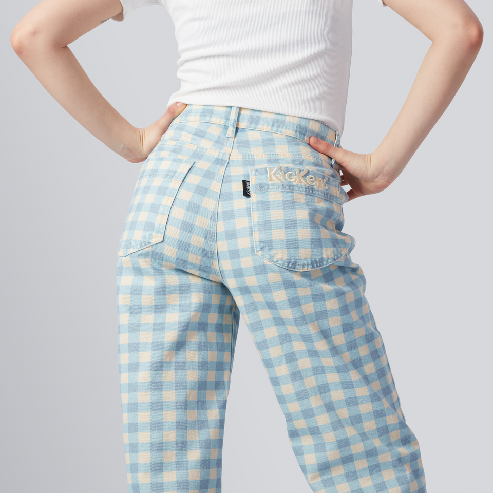 Women's Gingham Straight Leg Jeans Cream