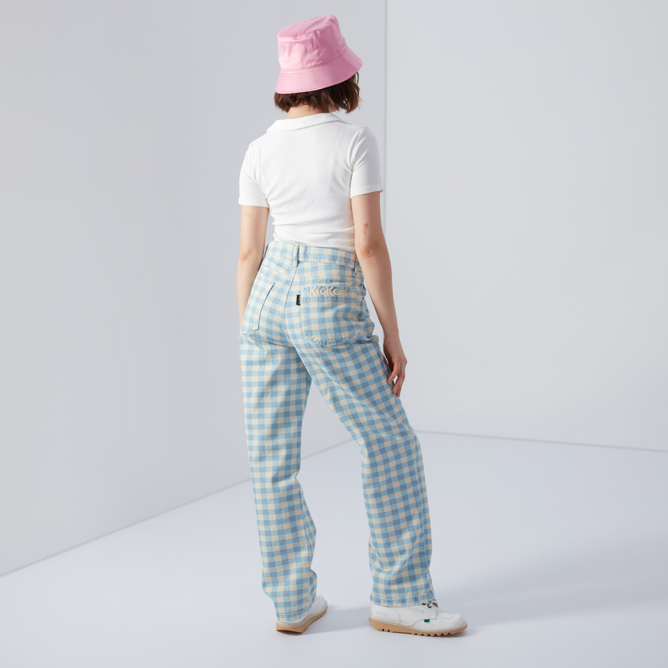 Women's Gingham Straight Leg Jeans Cream