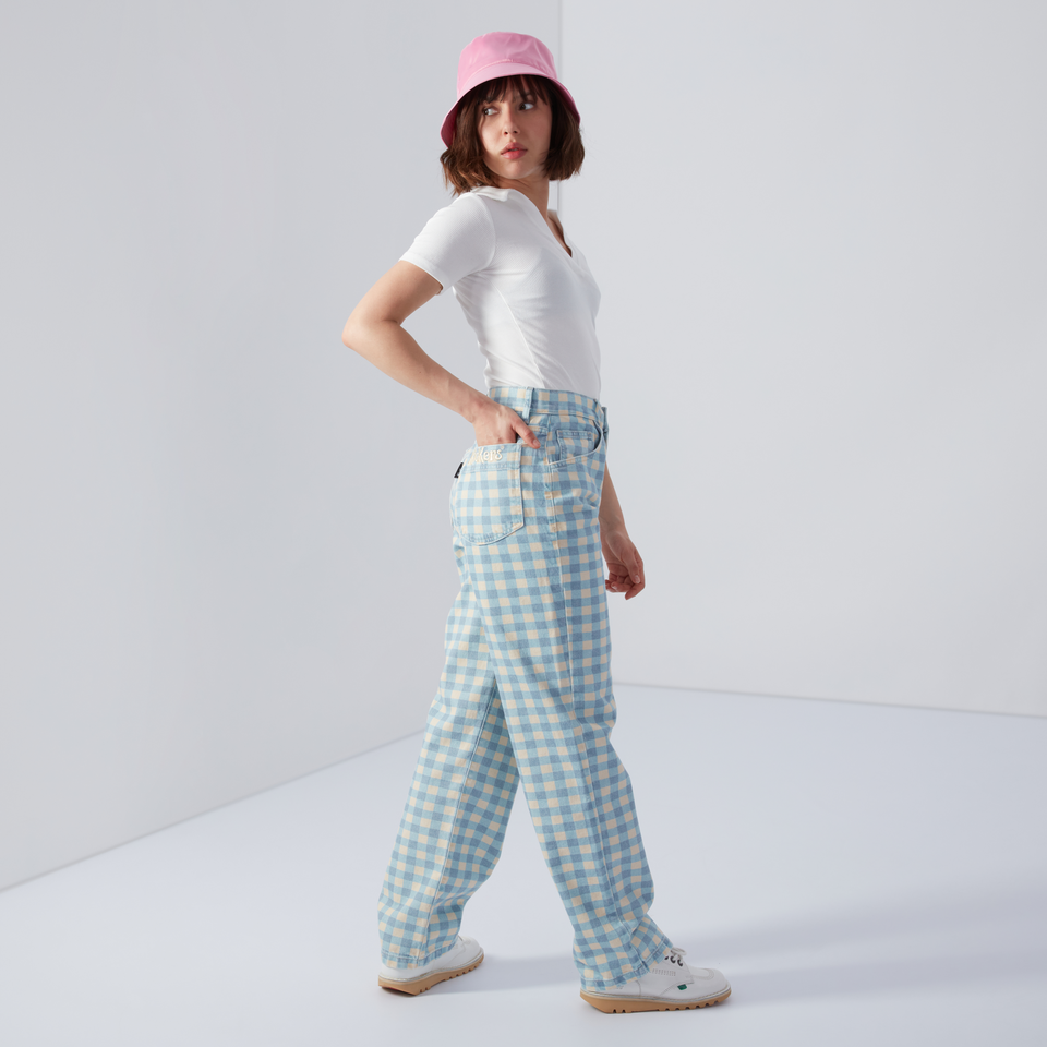 Women's Gingham Straight Leg Jeans Cream