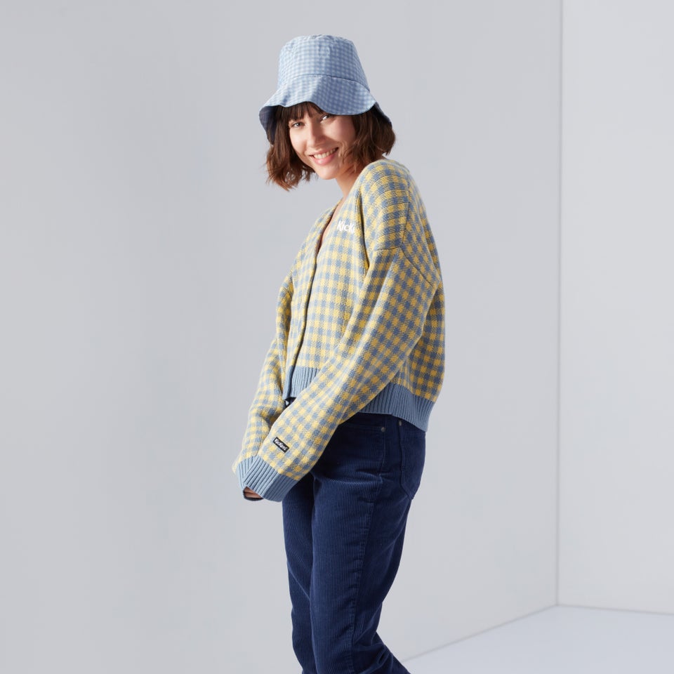Women's Jacquard Gingham Knit Cardigan Yellow