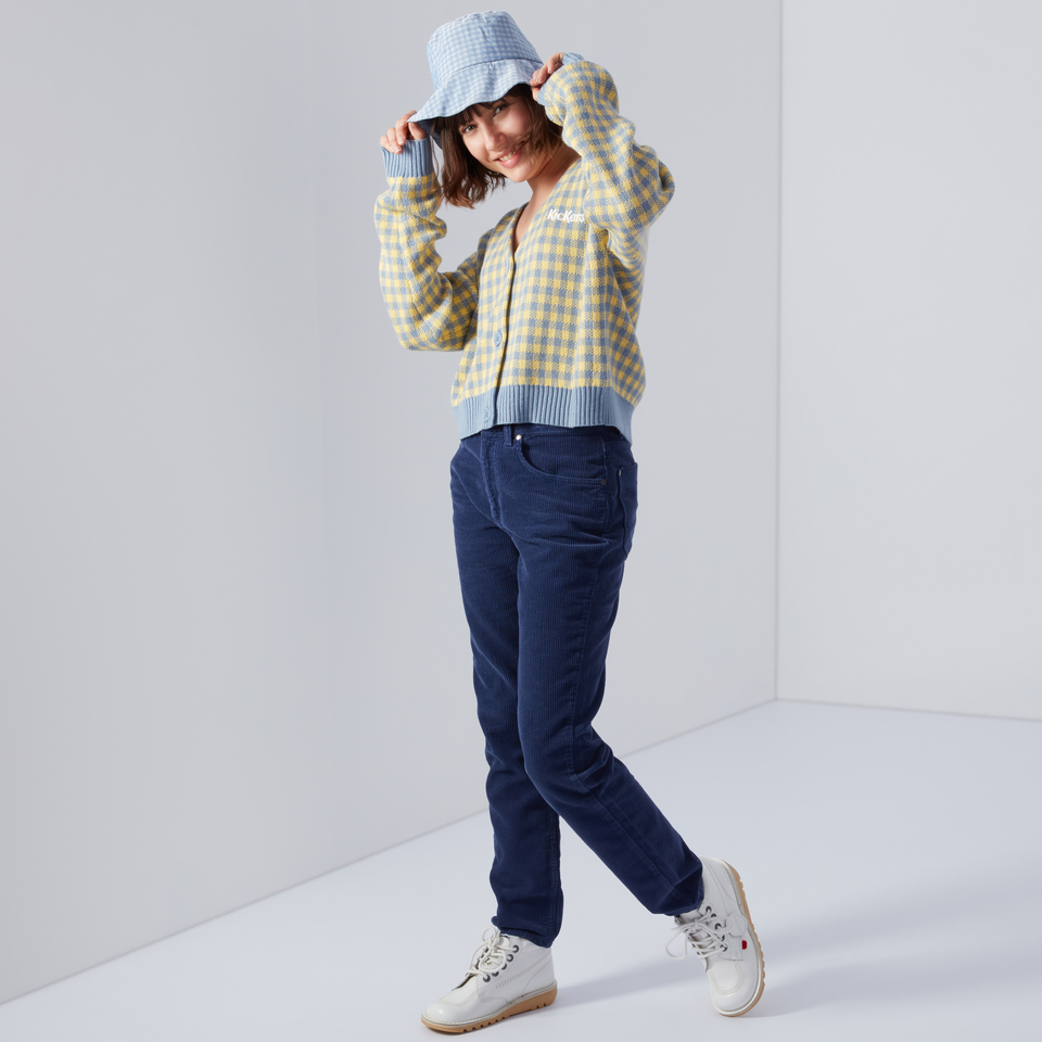 Women's Jacquard Gingham Knit Cardigan Yellow