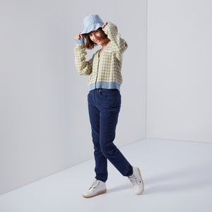 Women's Jacquard Gingham Knit Cardigan Yellow - XS