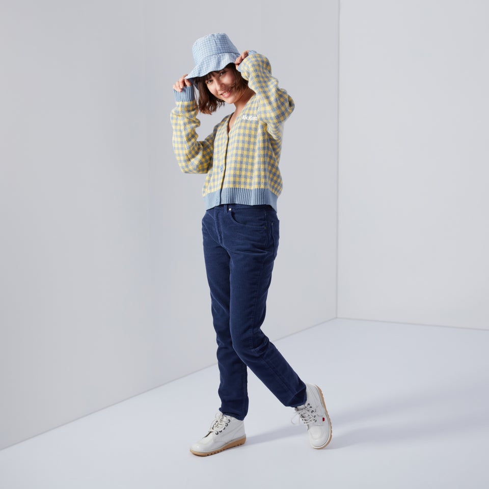 Women's Jacquard Gingham Knit Cardigan Yellow