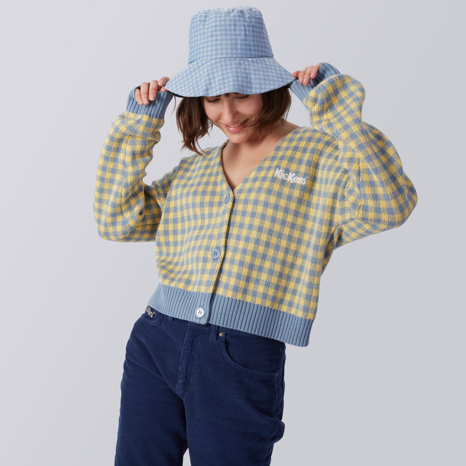 Women's Jacquard Gingham Knit Cardigan Yellow