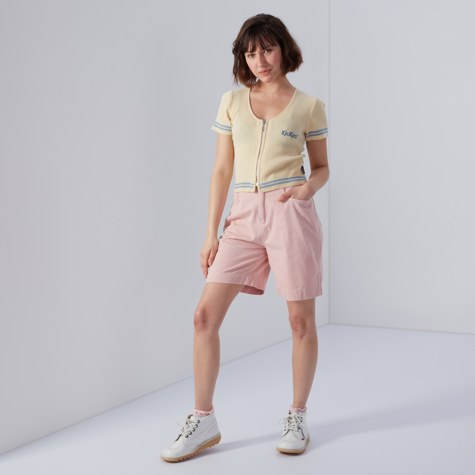 Women's Short Sleeve Rib Knit Top Cream