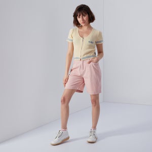 Women's Short Sleeve Rib Knit Top Cream - L