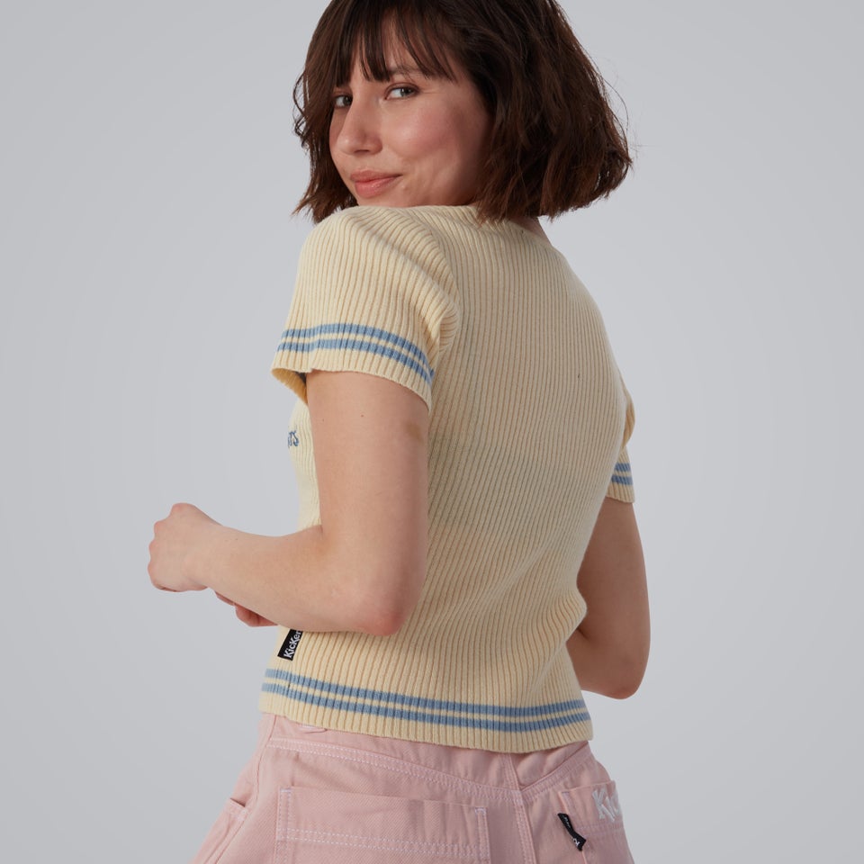 Women's Short Sleeve Rib Knit Top Cream