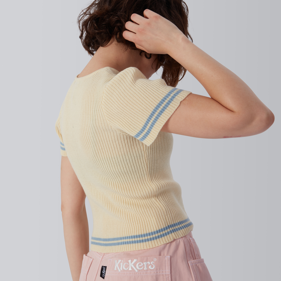 Women's Short Sleeve Rib Knit Top Cream