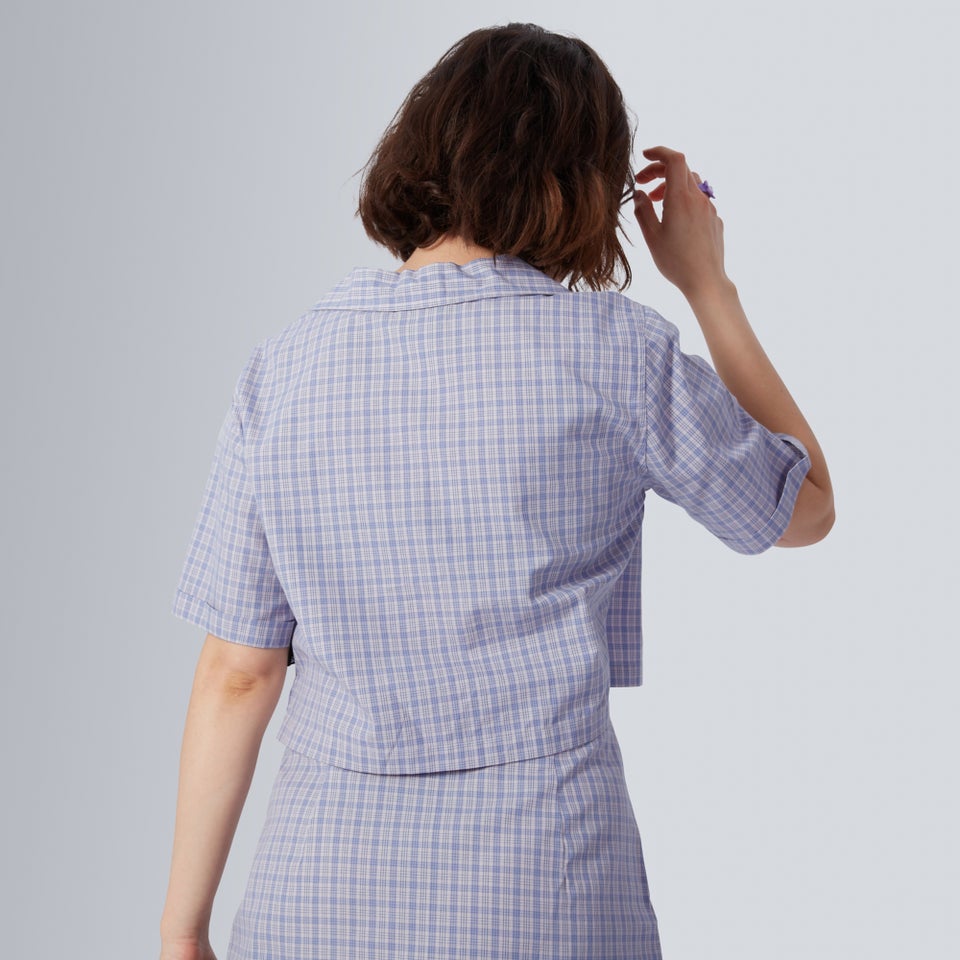 Women's Cropped Checked Shirt Lilac