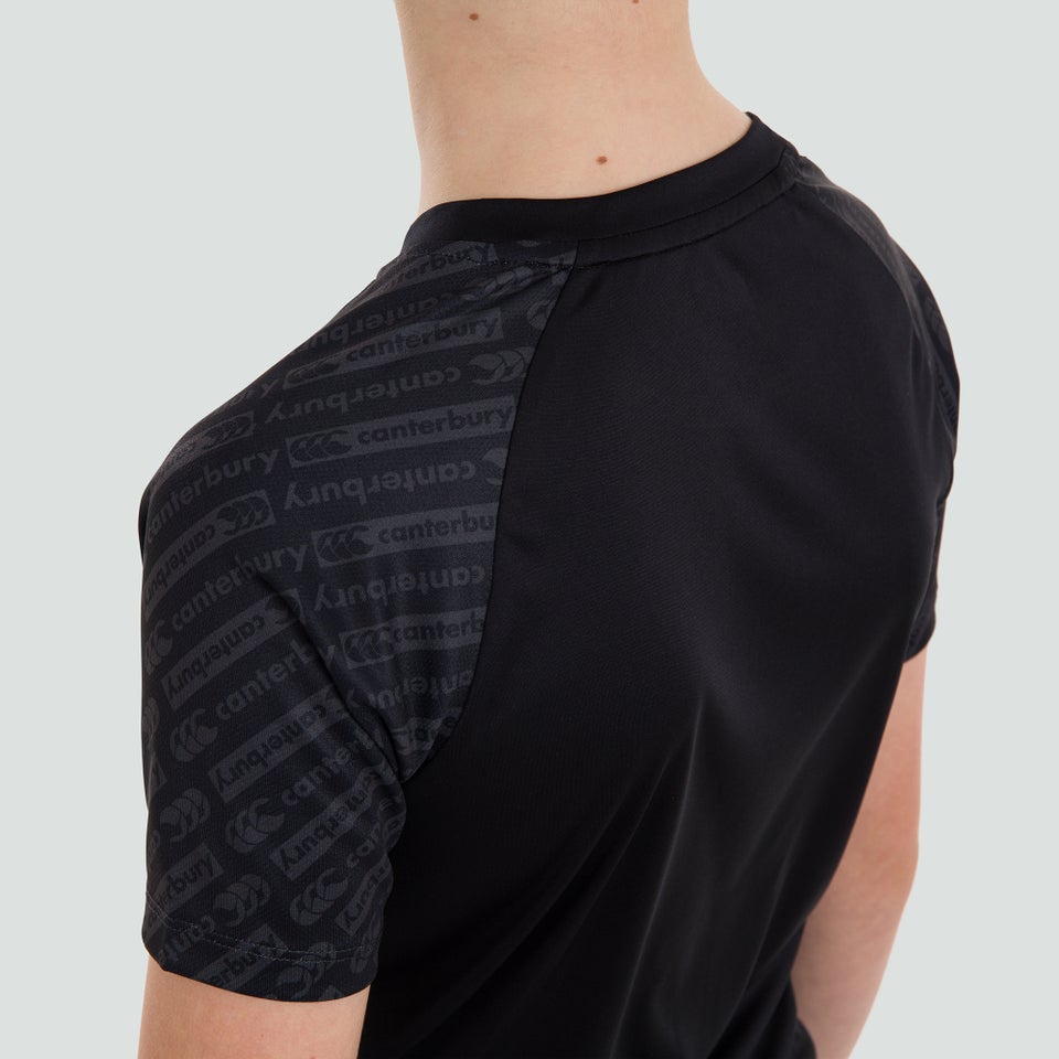 Junior Unisex Vapodri Print Sleeve Large Logo Tee Black