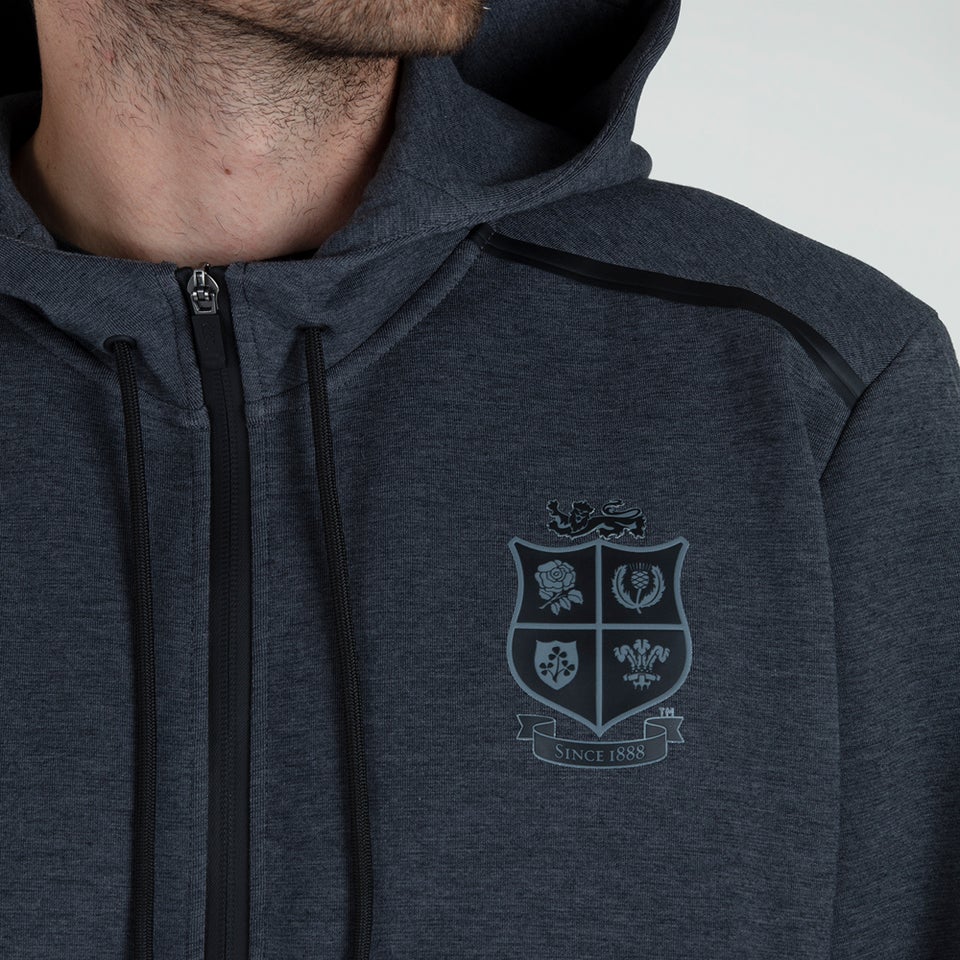 Mens British & Irish Lions Full Zip Tech Hoody Grey