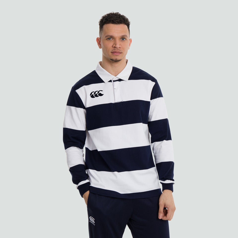 Mens Long Sleeved Retro Hooped Jersey White