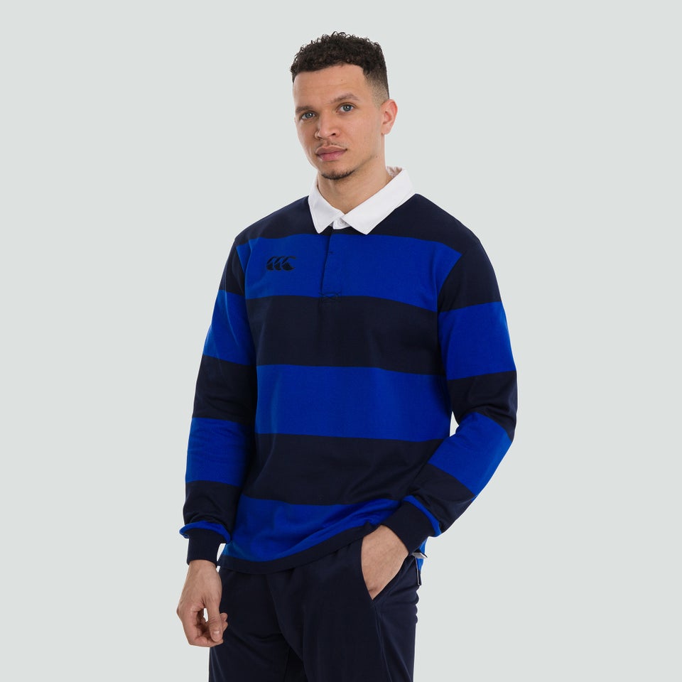 Mens Long Sleeved Retro Hooped Jersey Blue