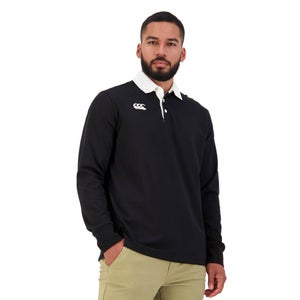 Mens Long Sleeve Retro Rugby Jersey in Black