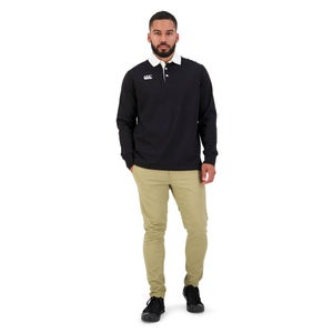Mens Long Sleeve Retro Rugby Jersey in Black