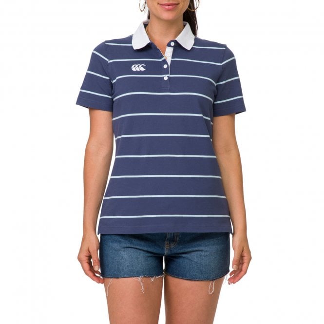 Womens Pinstripe Polo Blue