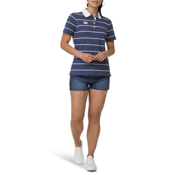 Womens Pinstripe Polo Blue