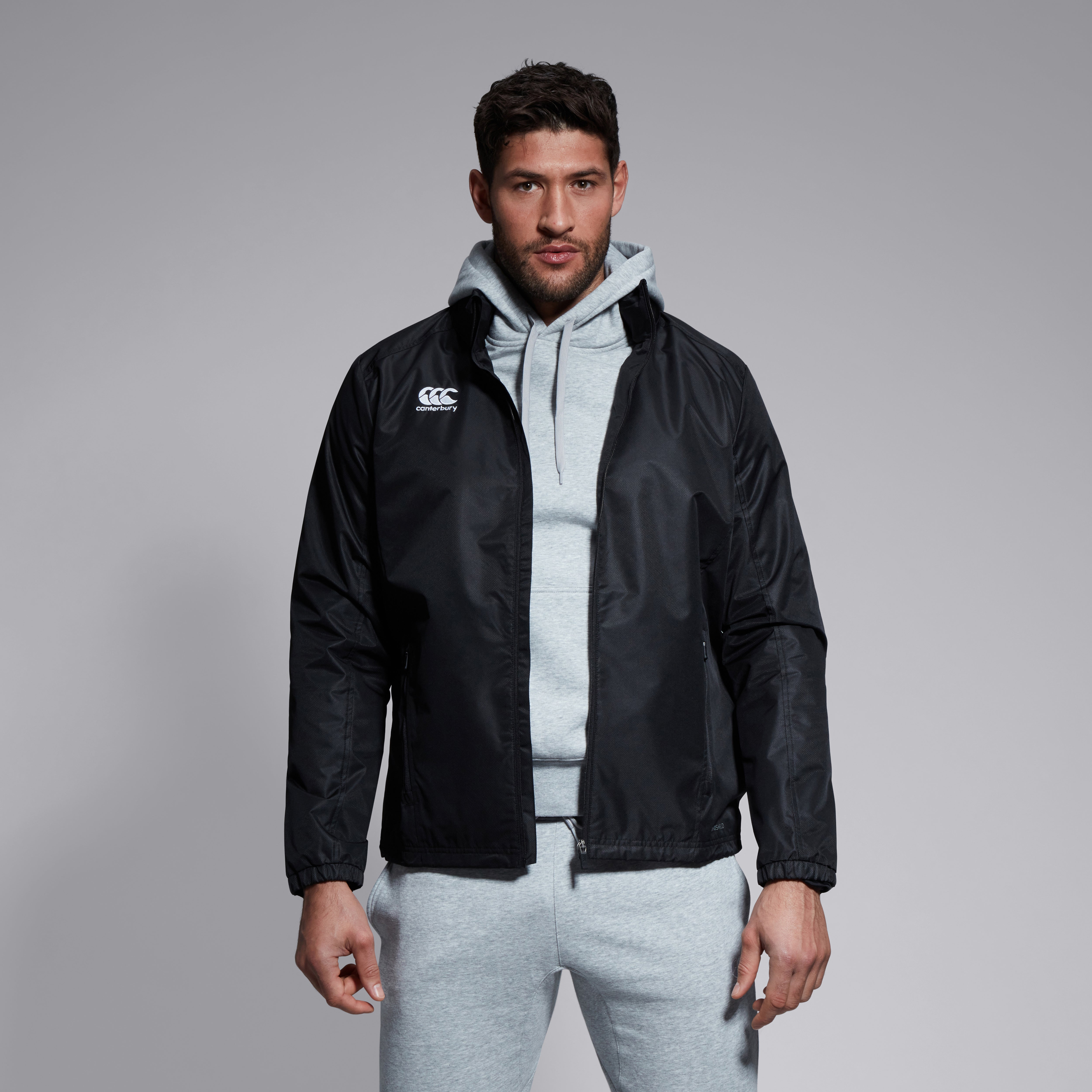 Mens Club Vaposhield Full Zip Rain Jacket Black | Canterbury
