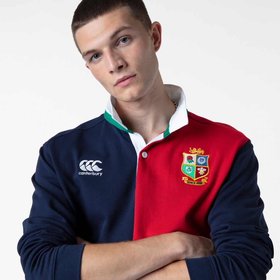 Mens British & Irish Lions Harlequin Long Sleeved Cotton Jersey Blue